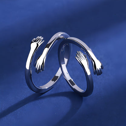 925 Sterling Silver Hug Ring – Adjustable Couple Jewelry