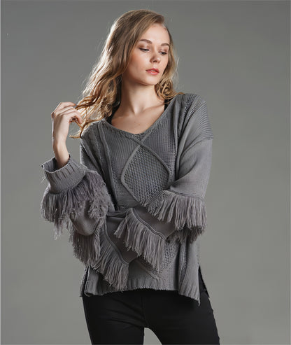 Pullover Sweater Loose Women Tassel Pure Color