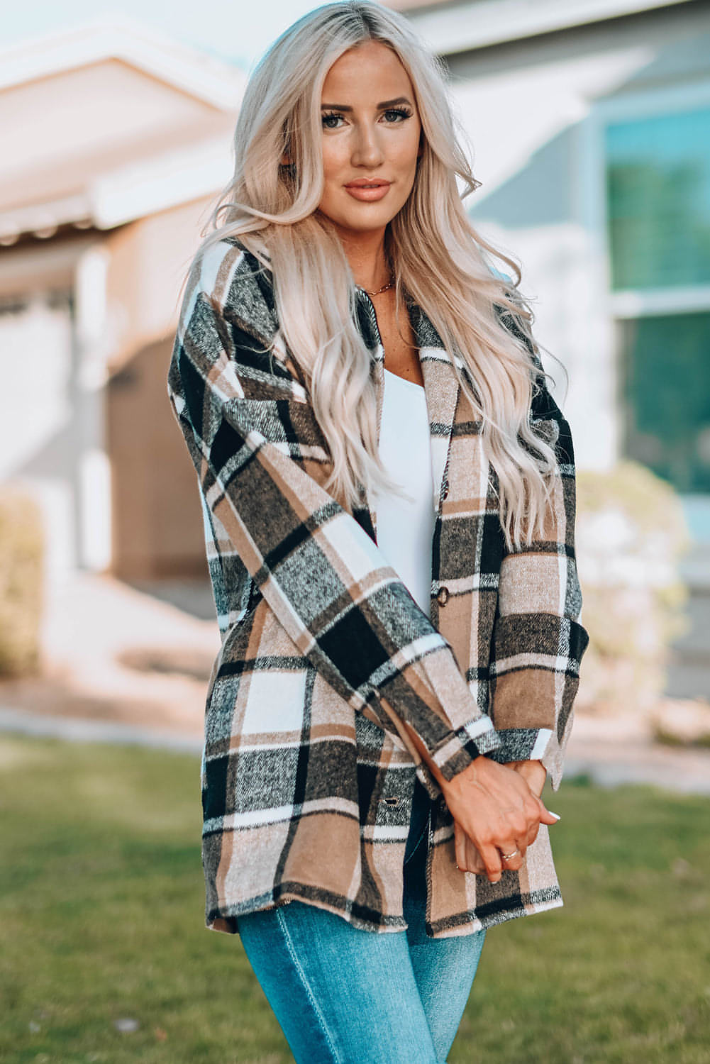 Plaid Print Buttoned Shirt Jacket