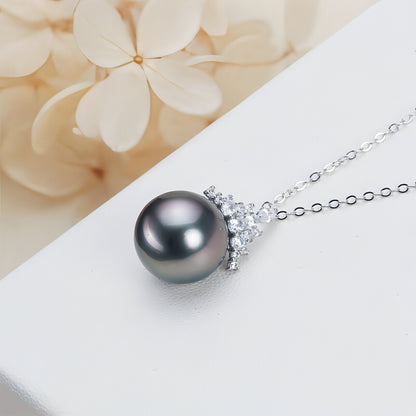 Black Pearl 18K Gold Pendant S925 Silver Necklace Female