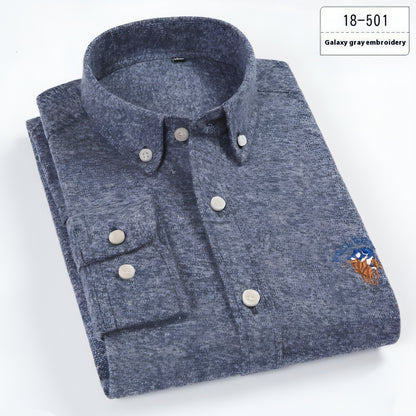 Camisa de vestir de manga larga a cuadros de algodón cepillado Camisa de algodón informal de negocios para hombre Otoño e invierno