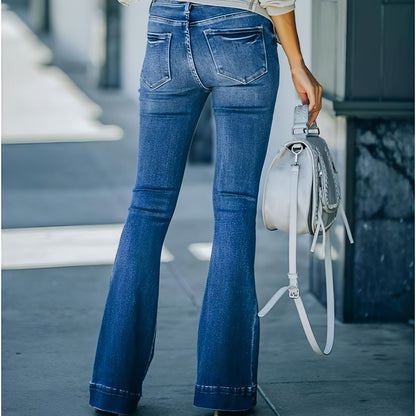 Mulhers da primavera e verão da cintura alta temperamento esbelto calças de canto de sino (jeans)