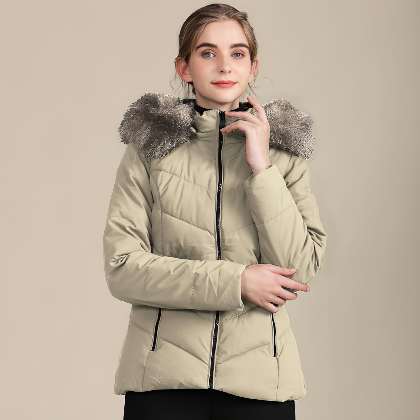 Cotton-padded Jacket With Standing Collar For Women