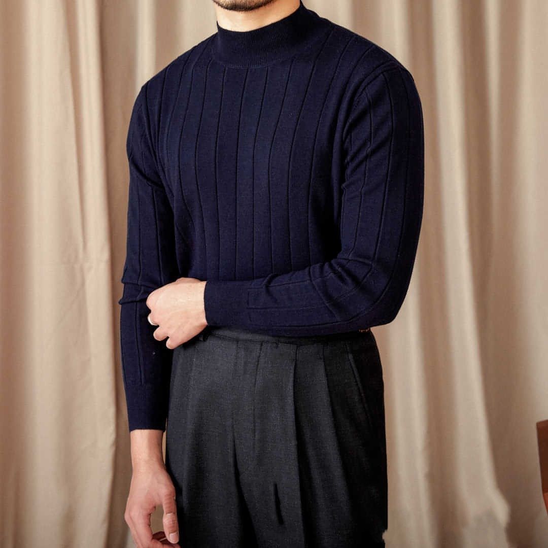 Italian Long Sleeve Mock Neck Sweater Trendy Men