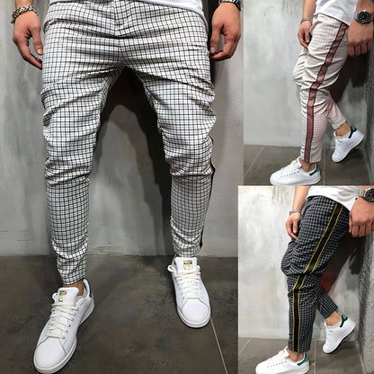 Pantalones deportivos casuales ajustados con rayas laterales y cintas para hombre (jeans y pantalones)