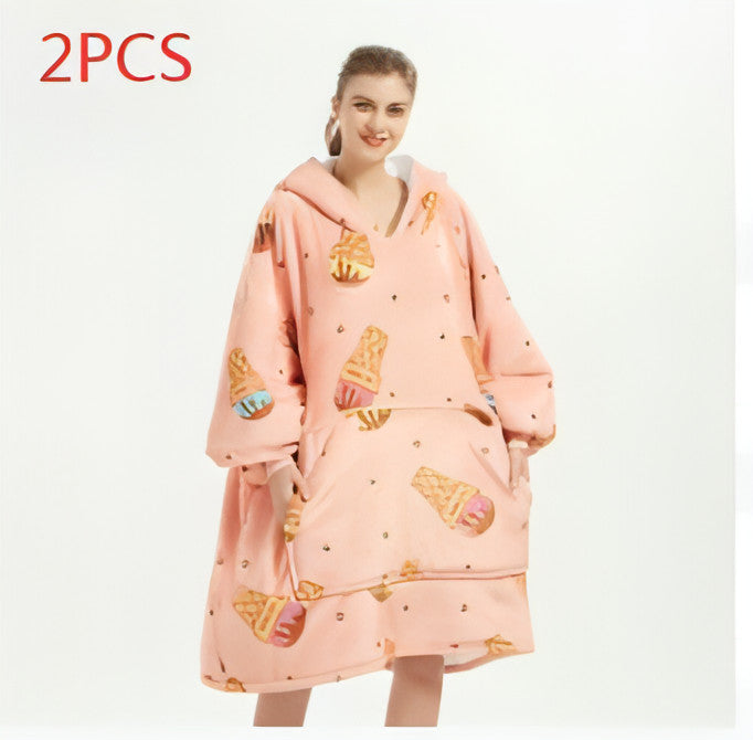 Double Layer Lazy Blanket Pullover Flannel Hooded Double Layer Sweater Women