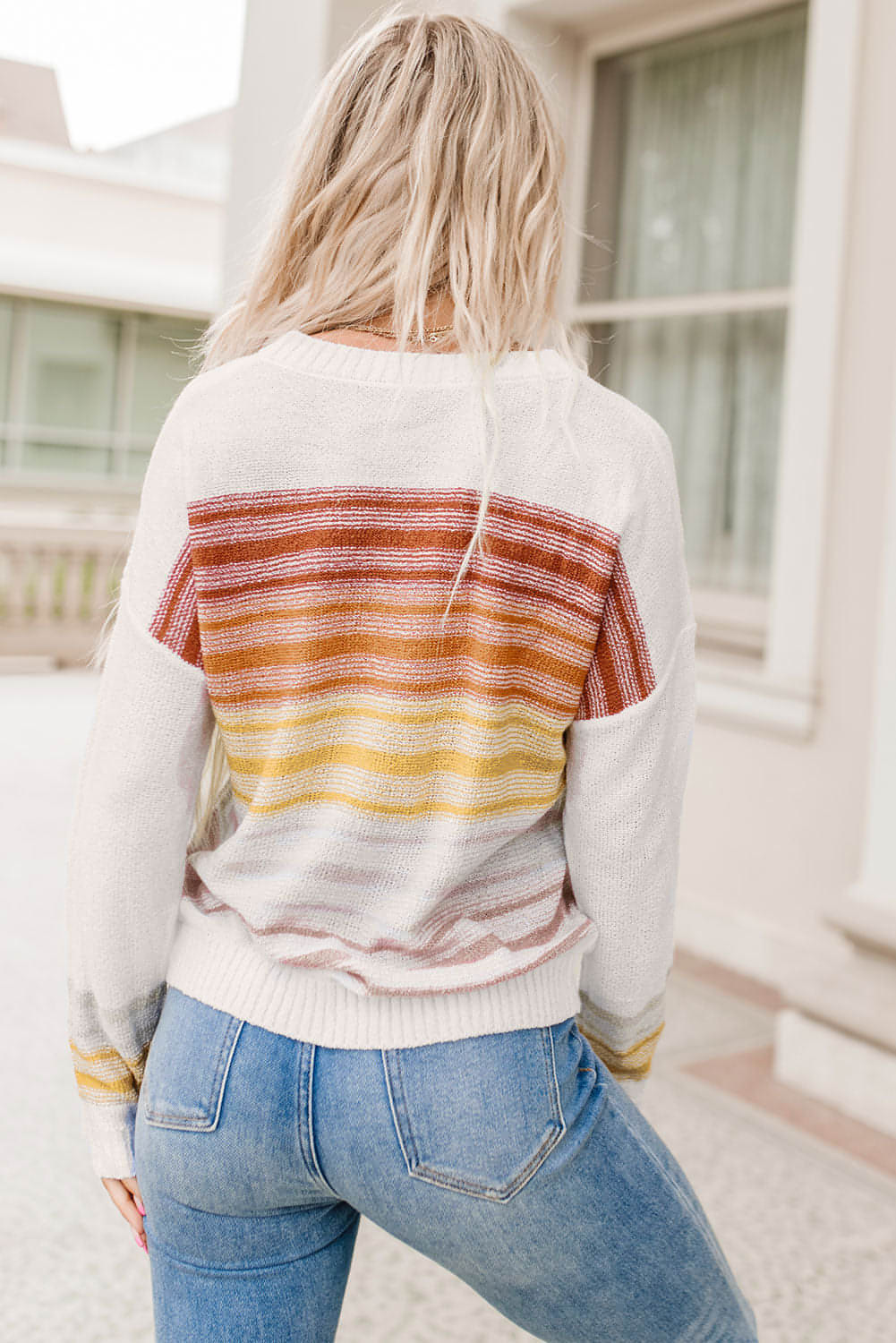 Multicolor Stripe Long Sleeve Round Neck Sweater