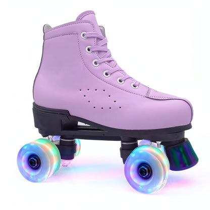 Patins roxos de couro de linha dupla