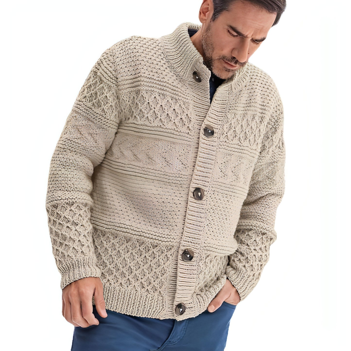 A.1 Men's Solid Color Fried Dough Twists Cardigan Coat