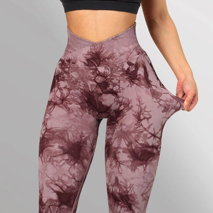 Leggings sin costuras con efecto tie dye para mujer, pantalones de yoga, leggings push up para deporte, fitness, correr, gimnasio