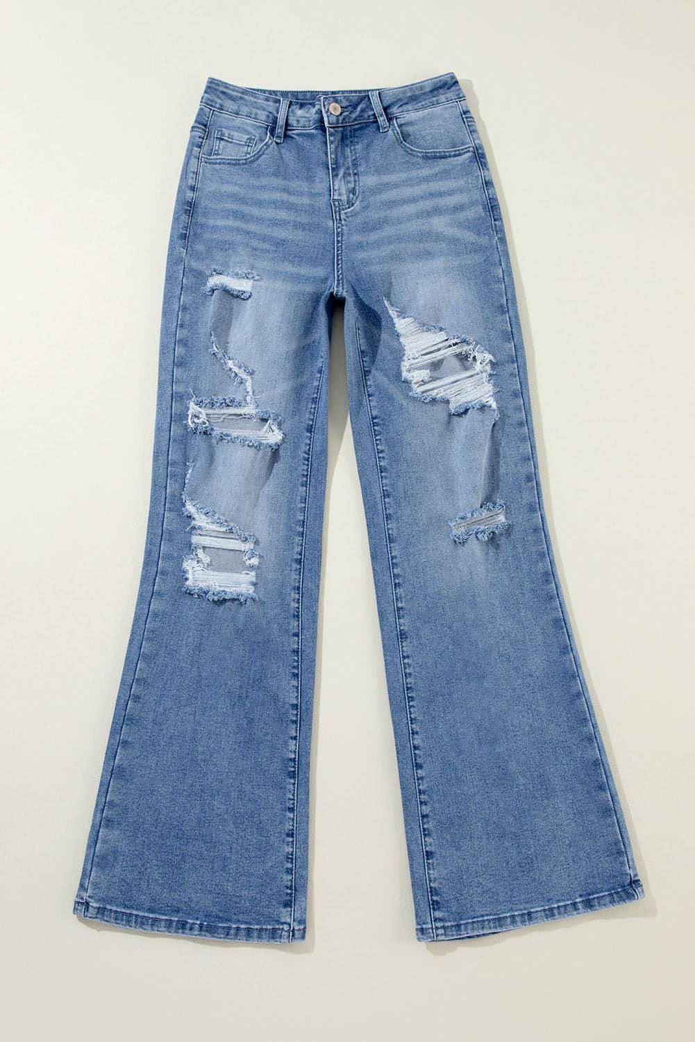 Ashleigh Blue Acid Wash distressed široke nogavice traperice visokog struka