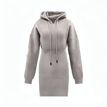 Casual Dress Mid-length Hooded Cinched Waist Sweater