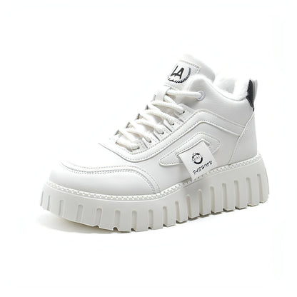 Fleece-lined Warm White Shoes For Women High-top Board Shoe