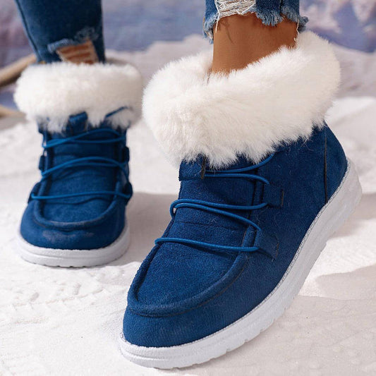 Botas de neve de lã de inverno para mulheres Novo estilo peludo sapatos de pelúcia plana de pelúcia feminina