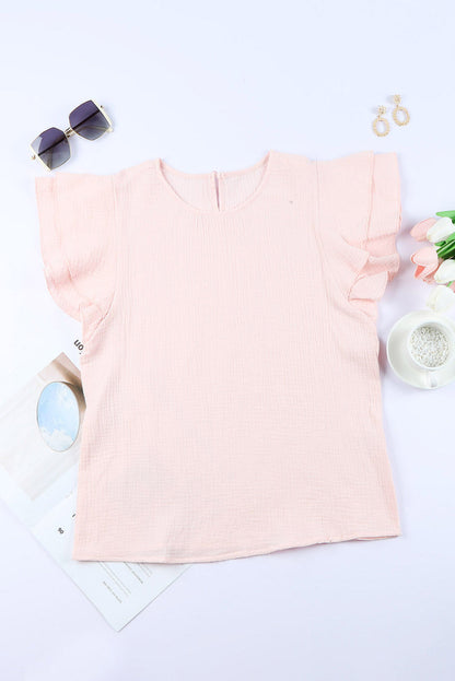 Blusa de manga curta com punhado em camadas texturizado rosa