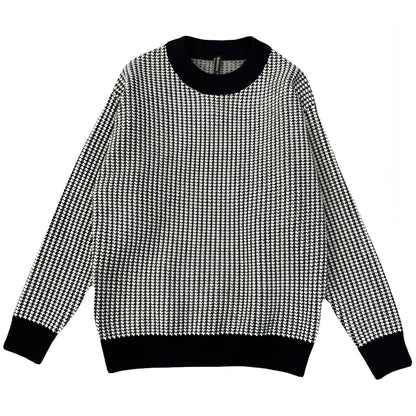 A. Round Neck Base Slim Fit Pullover Thick Plaid Sweater