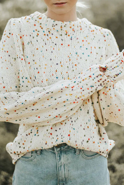 Beige Fargerike Confetti Dots Kabel Strikket Crew Neck genser