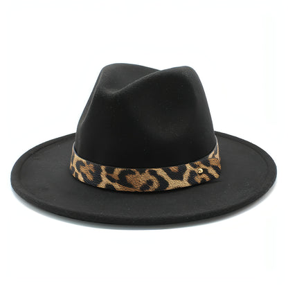 Men's Fashion Leopard Print Woolen Big Brim Top Hat