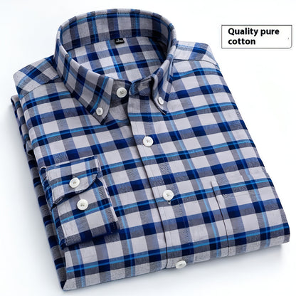 Cotton Brushed Plaid Long-sleeved DressShirt Business Casual Cotton Men's Shirt Autumn And Winter