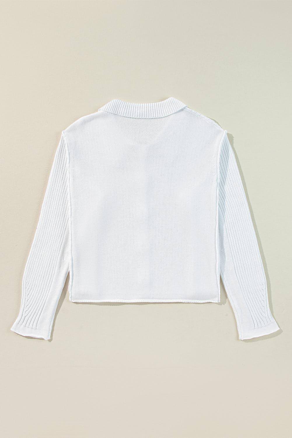 White Collared Button-up Loose Fit Casual Sweater