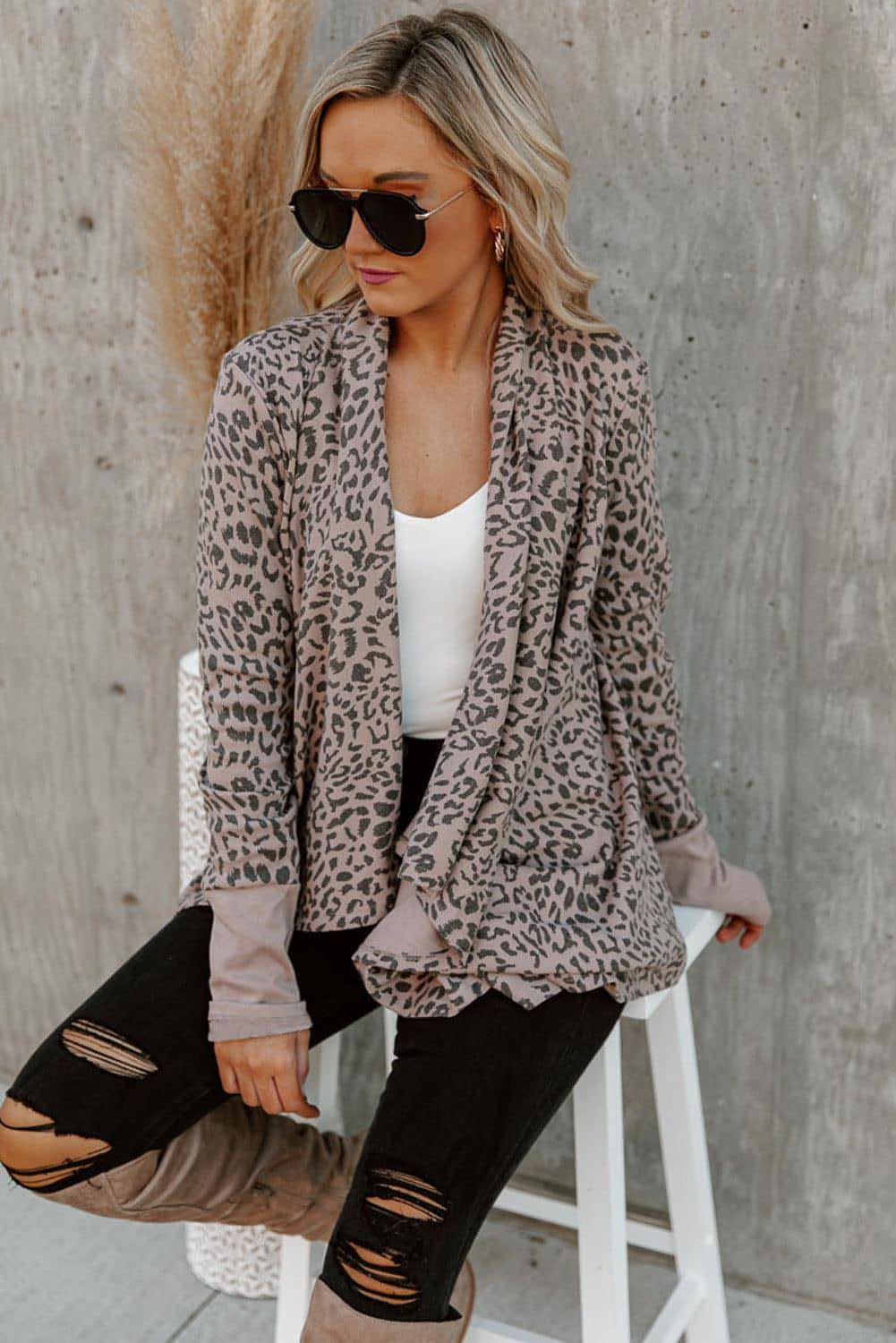 Leopard åpen front cardigan