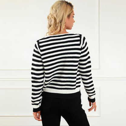 Women's Contrasting Striped Cardigan Sweater