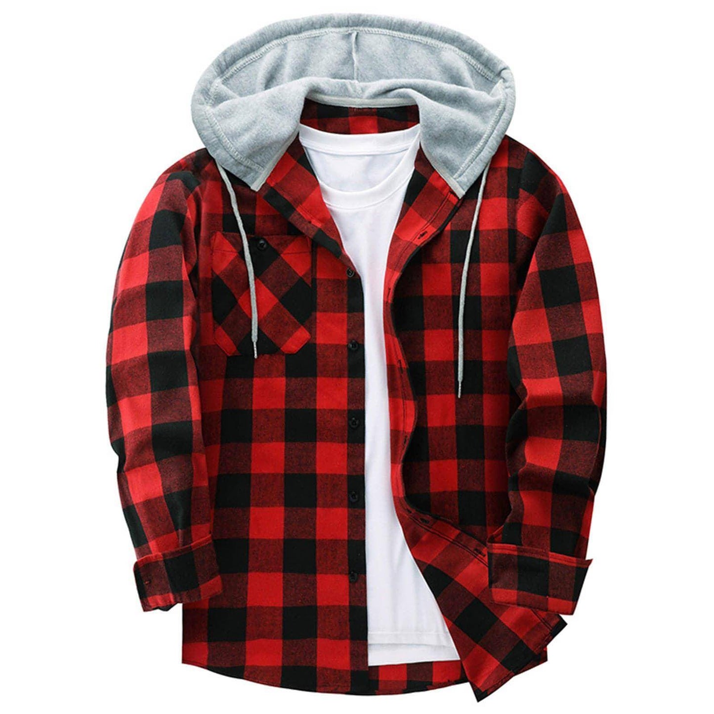 Hooded Plaid Shirt Men's Casual