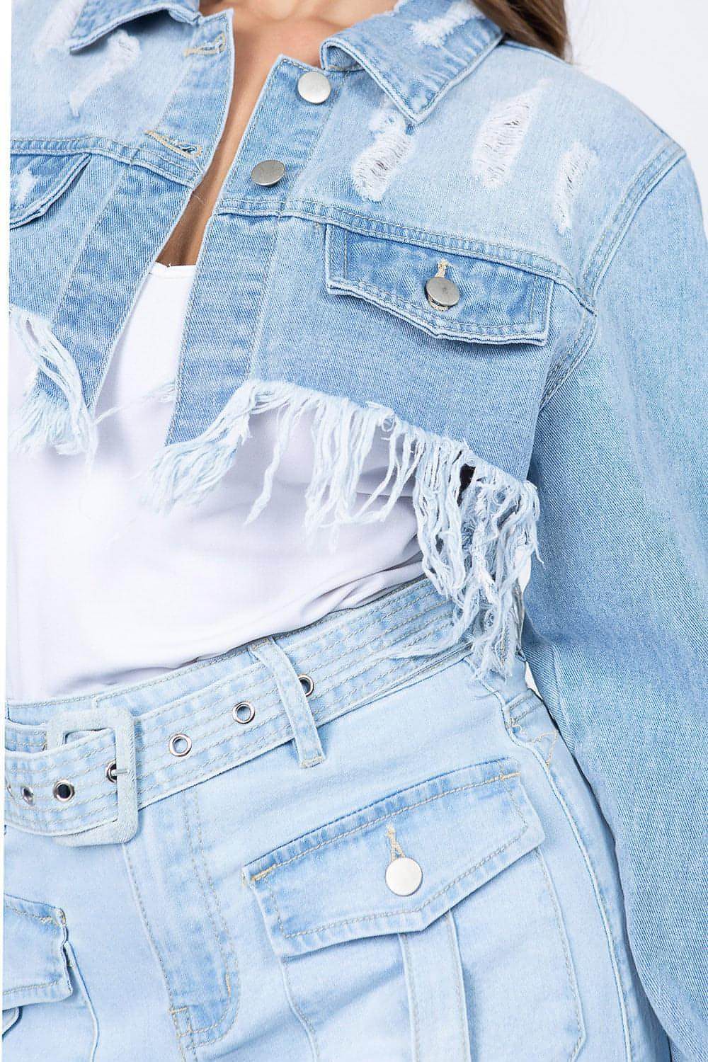 American Bazi distressed denim jakke med frynsete hem kvinner