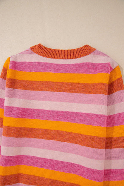 Orangefarbener Pullover mit geripptem Rand und Rundhalsausschnitt