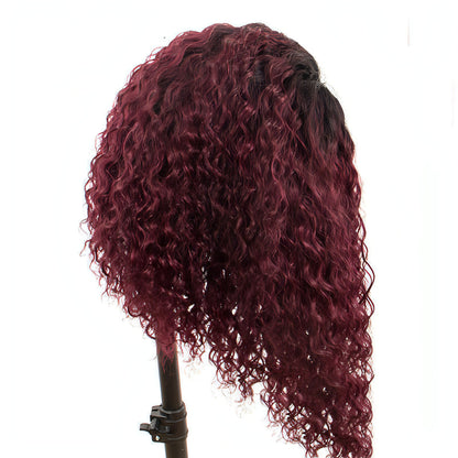 Full Lace Real Hair Headgear, Gradient Color Centered Burgundy Front Lace