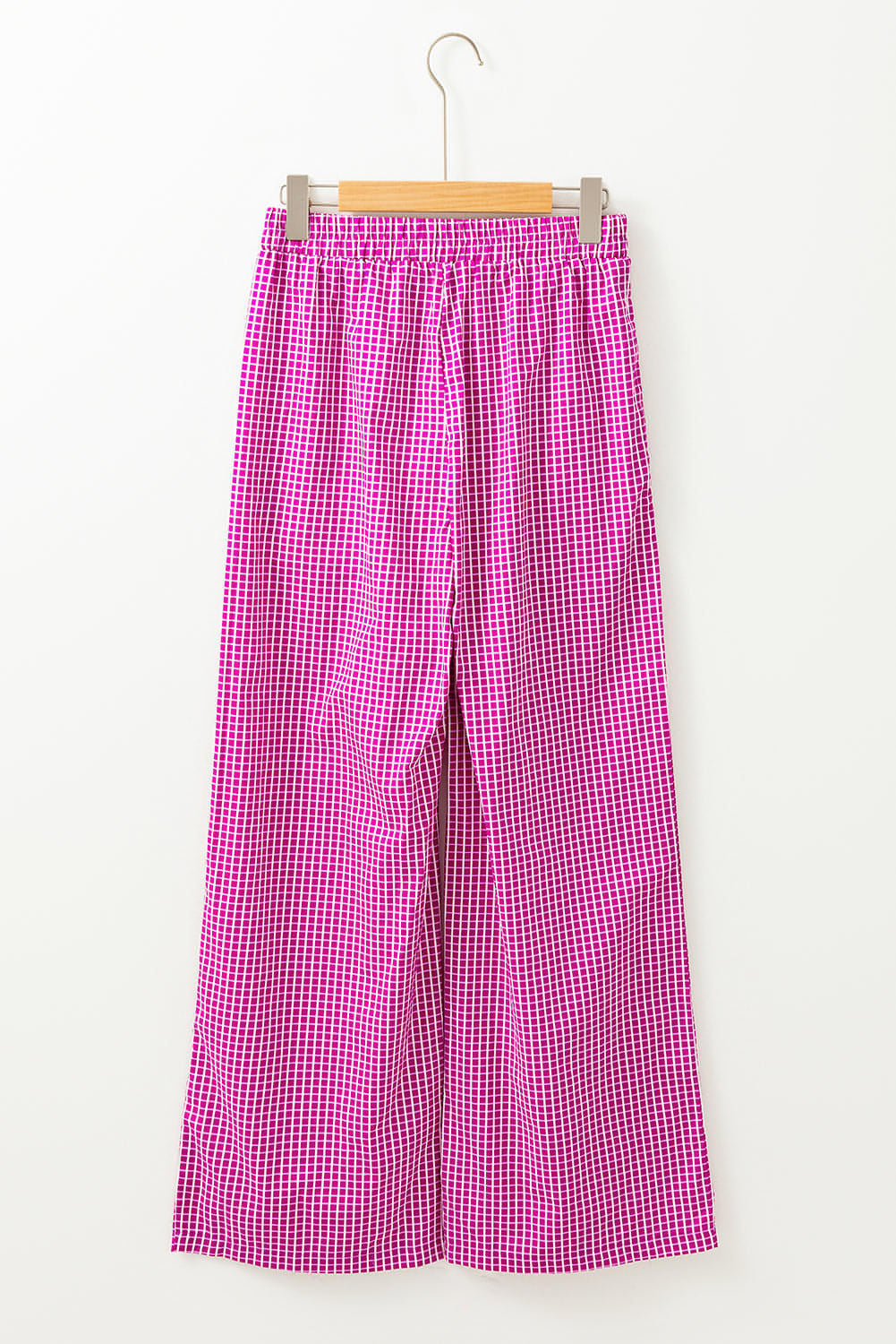 Pink Plaid Print Drawess High Taille Wide Bein Casual Hosen