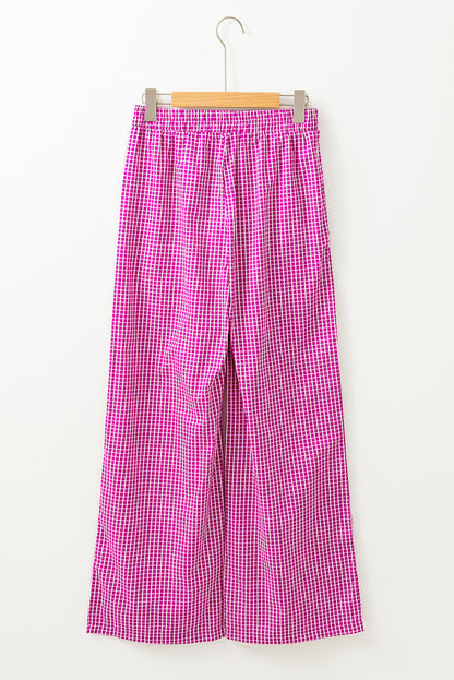 Pink Plaid Print Drawess High Taille Wide Bein Casual Hosen