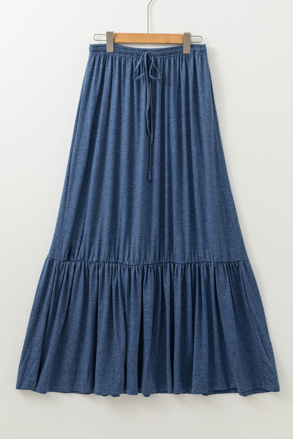 Zeil blauw vaste kleur veter omhoog hoge taille gelaagde maxi rok