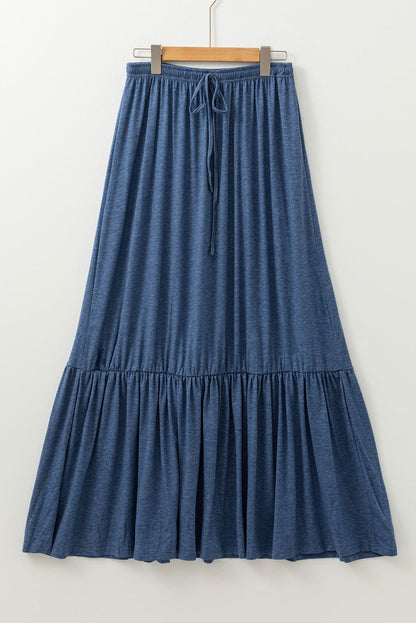 Zeil blauw vaste kleur veter omhoog hoge taille gelaagde maxi rok