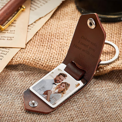 Personalized Leather Photo Keychain – Custom UV Color Printed Keyring