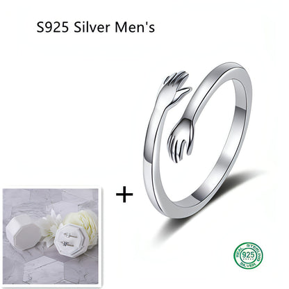 925 Sterling Silver Hug Ring – Adjustable Couple Jewelry