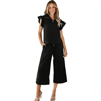 A1. Ruffle Edge Pants Two-piece Set For Women