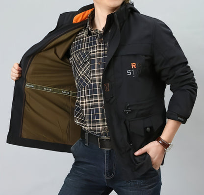 Men's casual outdoor waterproof breathable long hooded stand collar Jacket