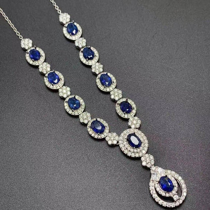 Inlaid Natural Sri Lankan Sapphire Necklace 925 Silver