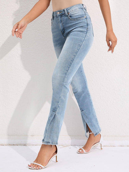 Commuter Split Straight Pants Fashionable Stretch Washed Jeans Women