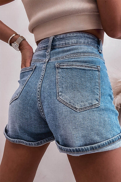 Short en jean bleu orné de strass Ashleigh