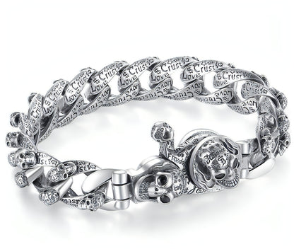 Men's Trendy Sterling Silver Vintage Skull Bracelet