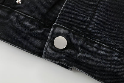 Heavy Beaded Black Denim Jacket For Men And Women