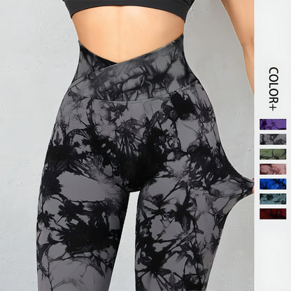 Leggings sin costuras con efecto tie dye para mujer, pantalones de yoga, leggings push up para deporte, fitness, correr, gimnasio