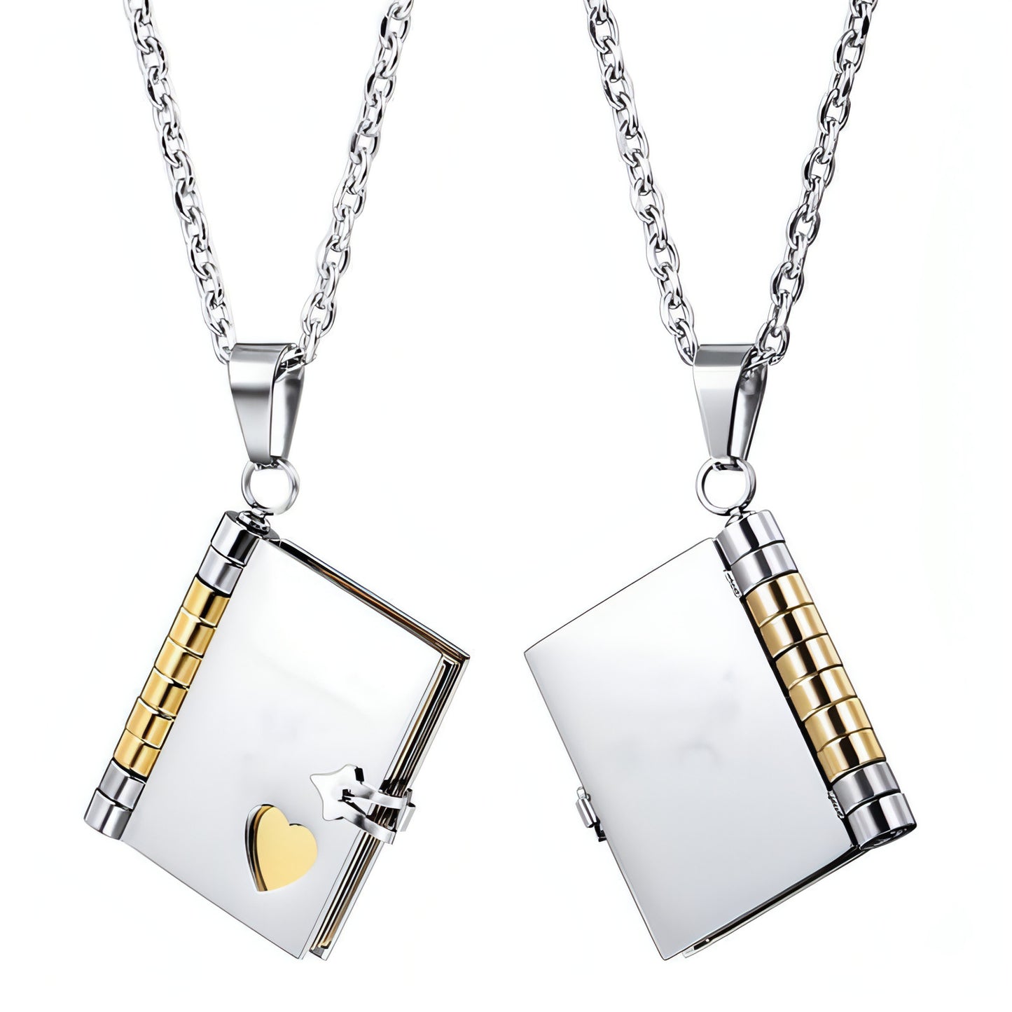 Stainless Steel Couple Book Pendant Necklace With Love