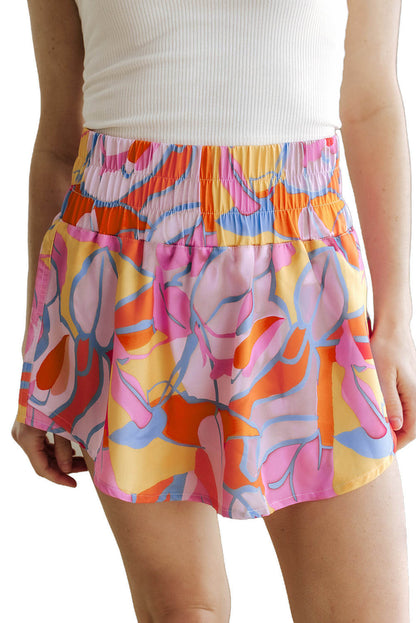 Lila abstrakte Print Smock Taille Casual Shorts