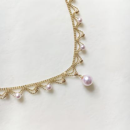 Aurora 18K Gold Lace Pearl Necklace - Sea Elegance