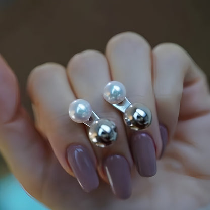 Pearl And Small Gold Ball Combined With Gold Earrings