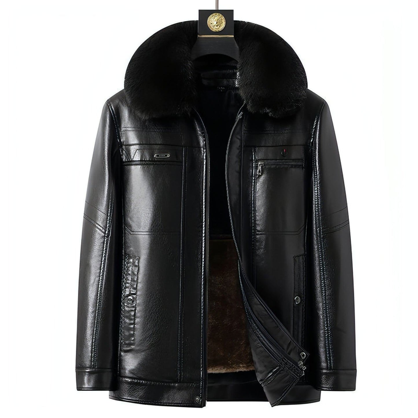 Fashion Personality Male Fleece-lined Leather Jacket Men