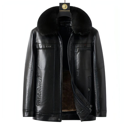 Fashion Personality Male Fleece-lined Leather Jacket Men